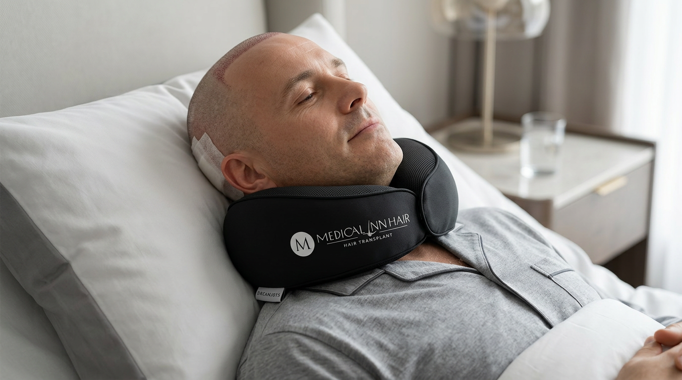 Richtige Schlafposition mit Nackenkissen nach Haartransplantation